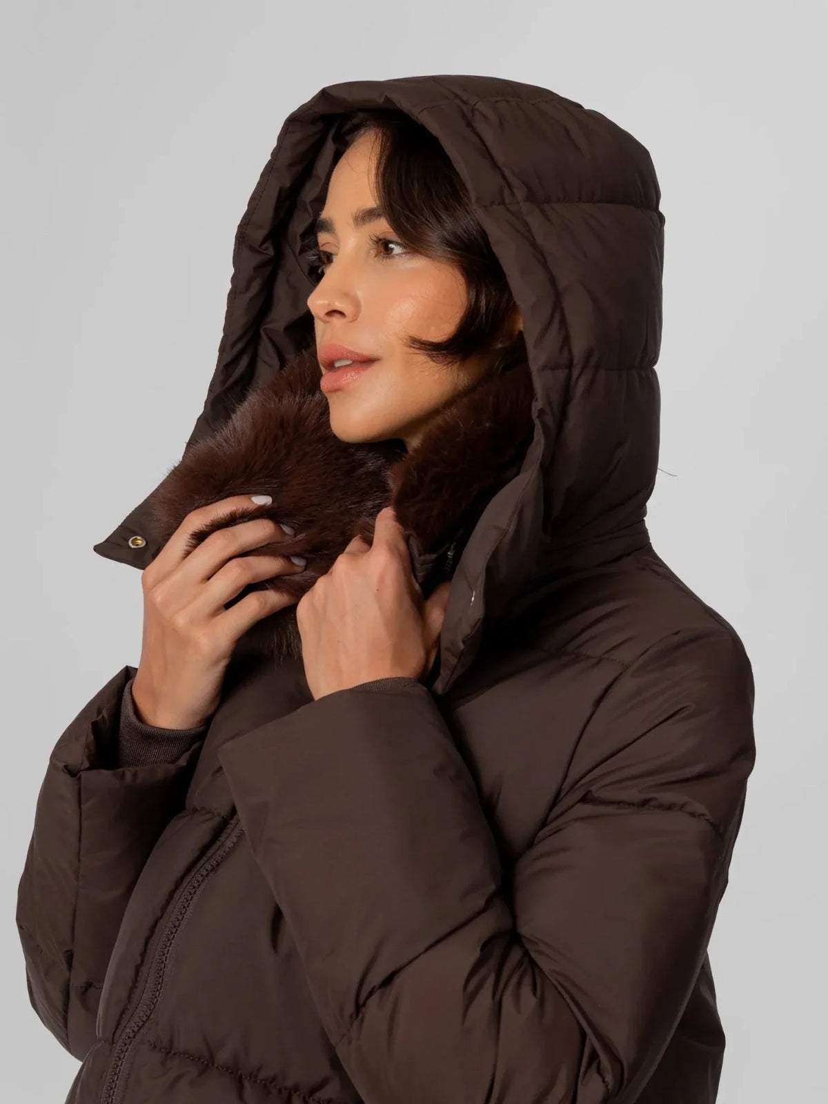 PUFFLT Detachable Faux Fur Collar Hooded Puffer