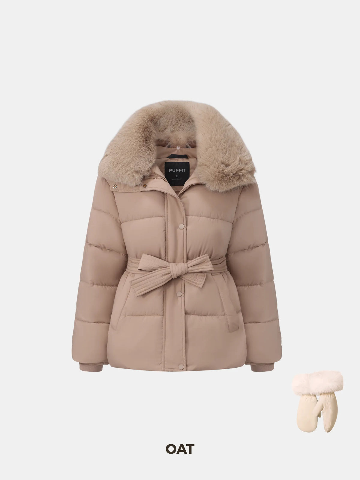 PUFFLT Detachable Faux Fur Collar Puffer With Belt