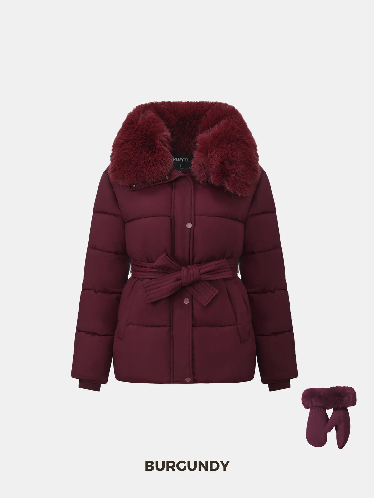 PUFFLT Detachable Faux Fur Collar Puffer With Belt