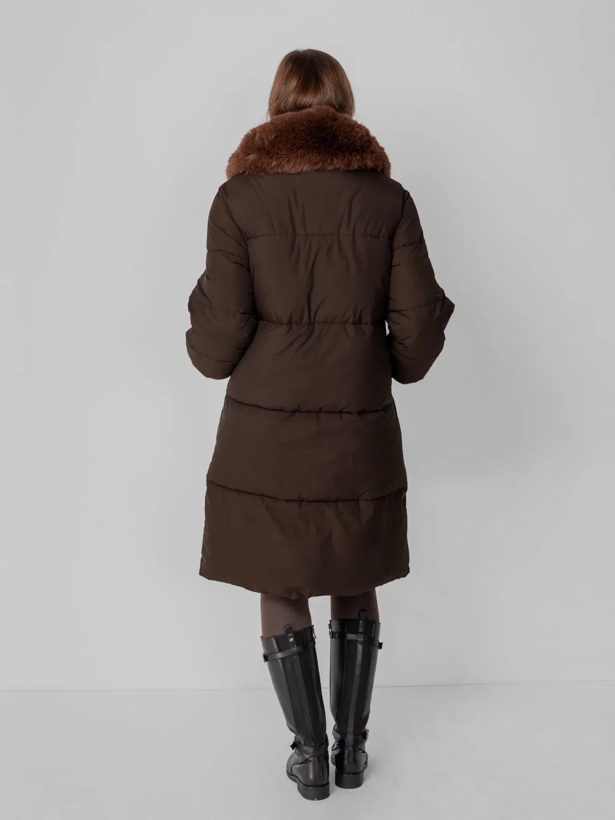 PUFFLT Faux Fur Collar Long Puffer Jacket