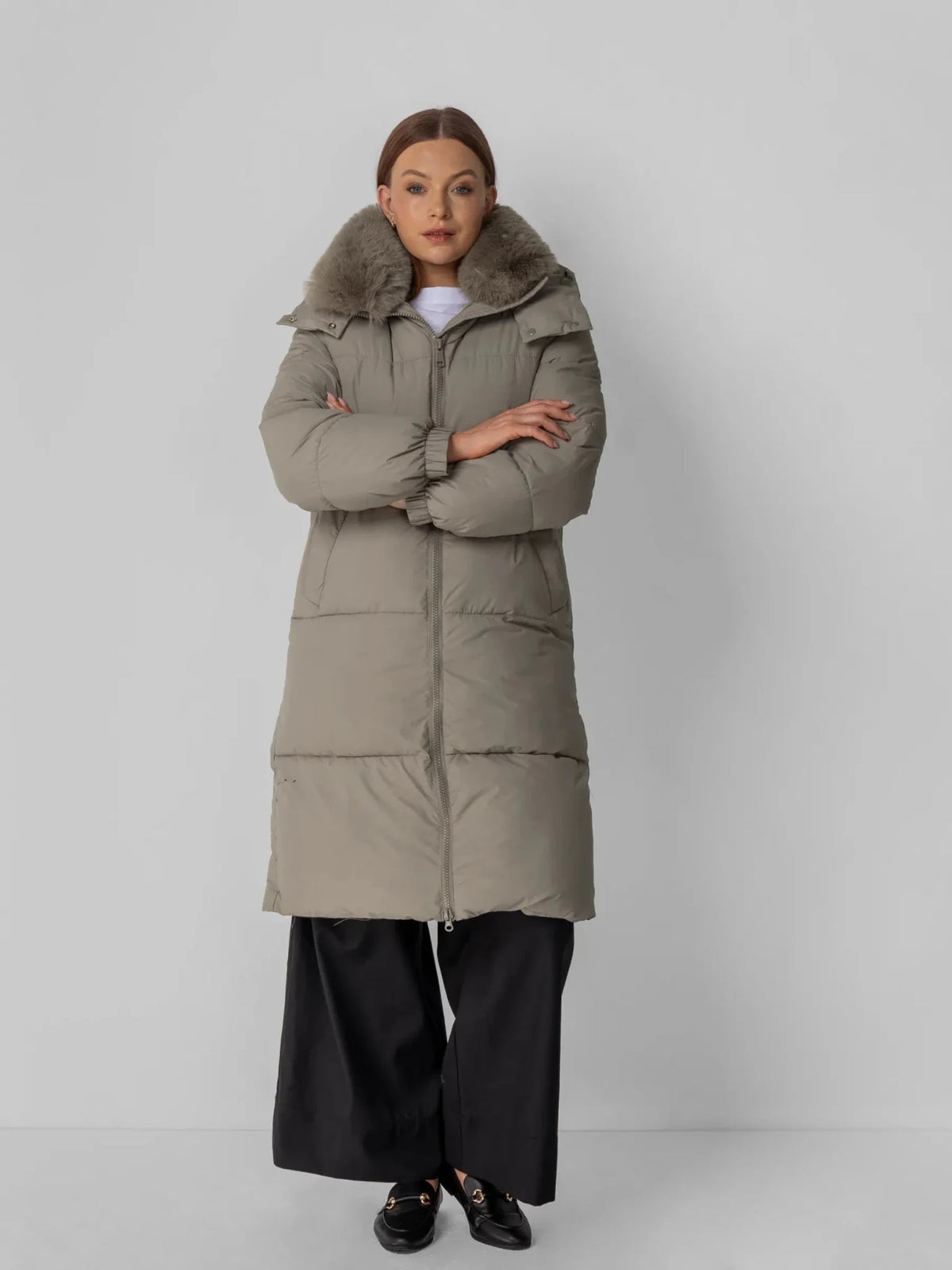 PUFFLT Faux Fur Collar Long Puffer Jacket