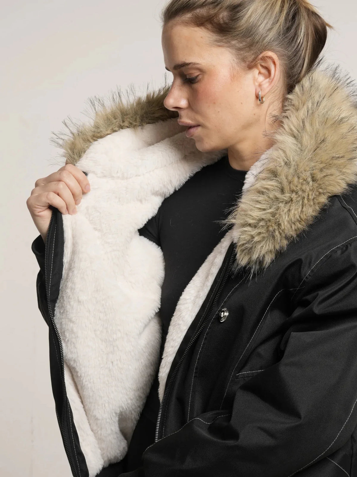 PUFFLT Faux Fur Lined And Trim Bomber Jacket