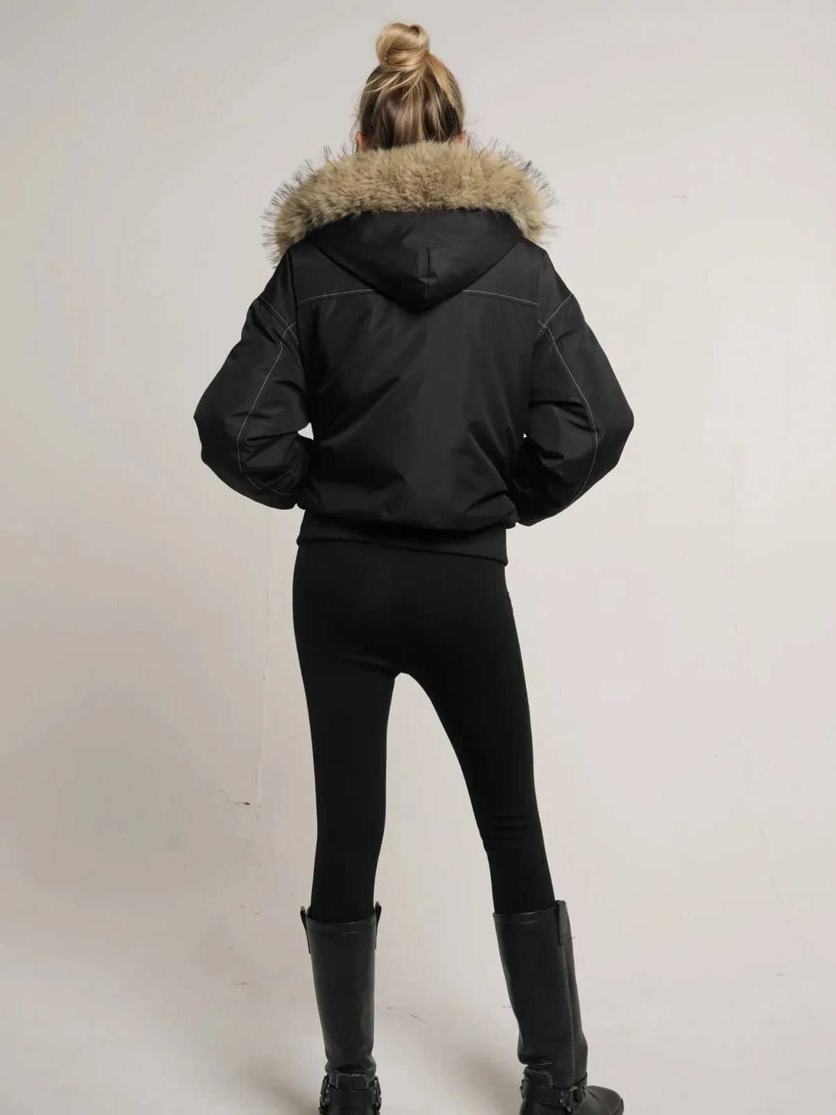 PUFFLT Faux Fur Lined And Trim Bomber Jacket
