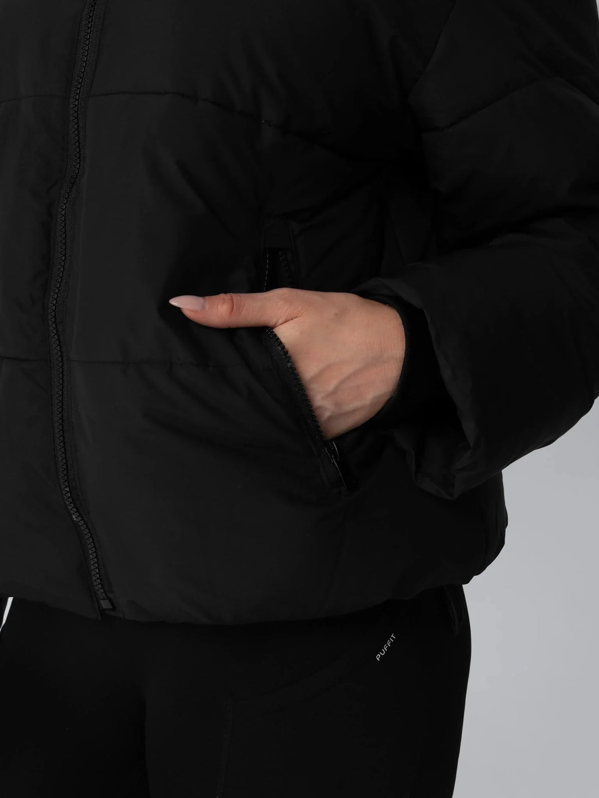 PUFFLT Faux Fur Lined Detachable Hooded Short Puffer Jacket