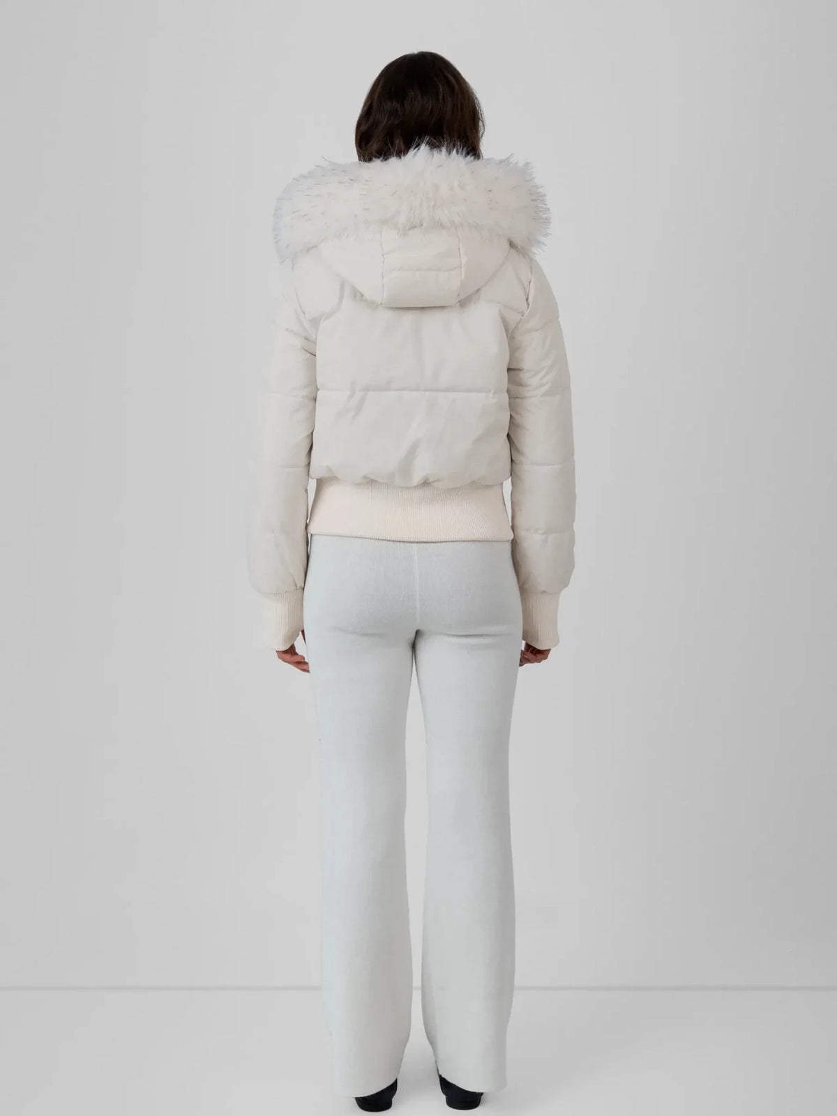 PUFFLT Faux Fur Lined Puffer Bomber With Detachable Hood Trim