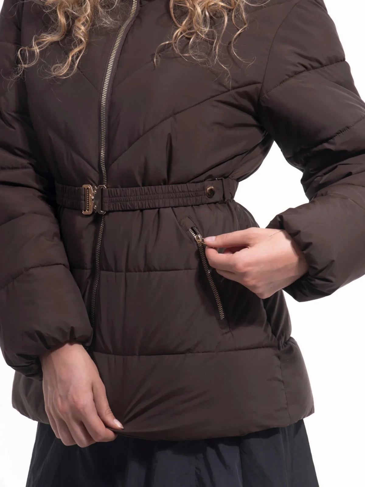PUFFLT Gold-tone Belted Puffer Jacket