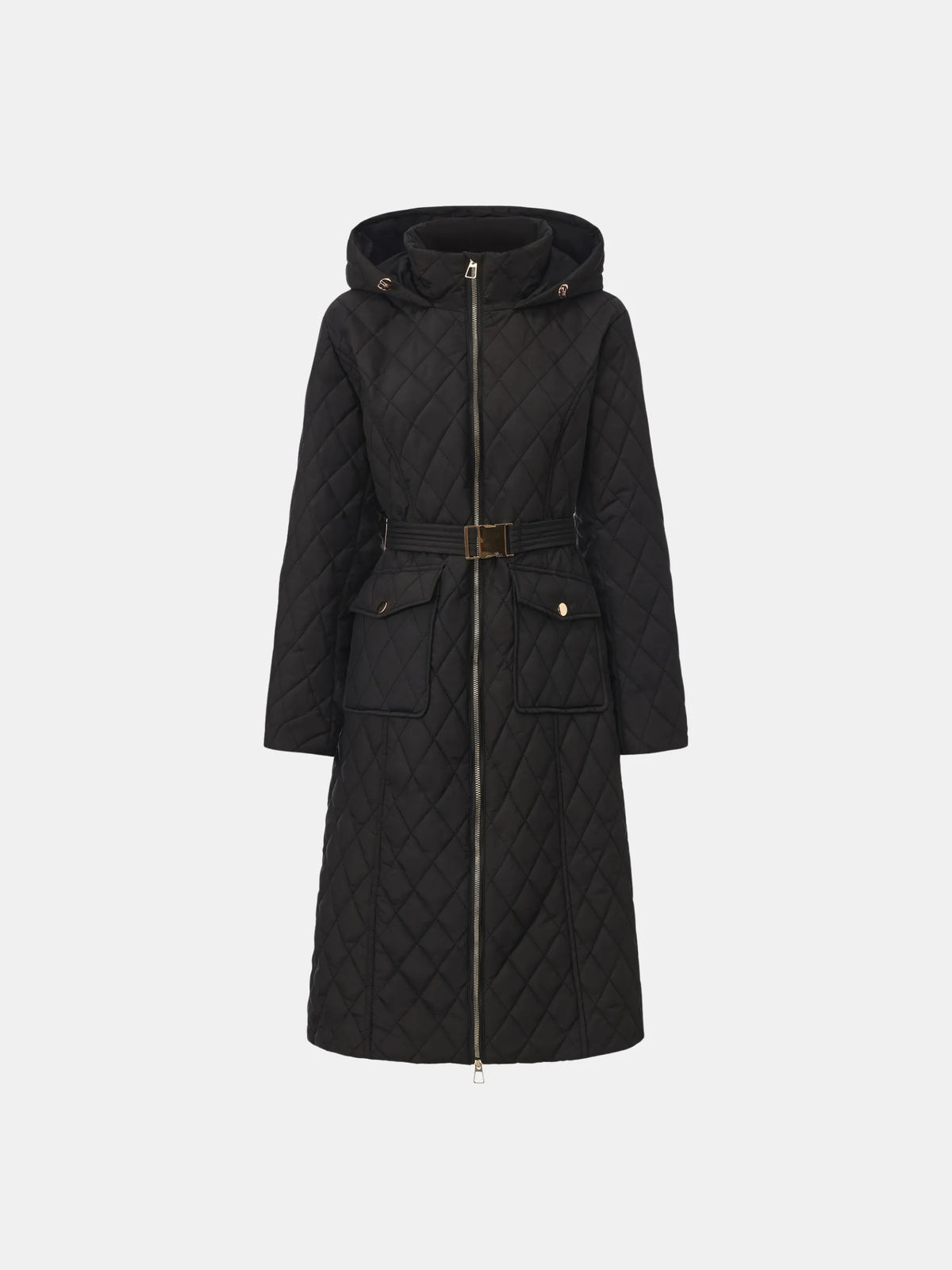 PUFFLT Long Diamond Quilted Belted Puffer