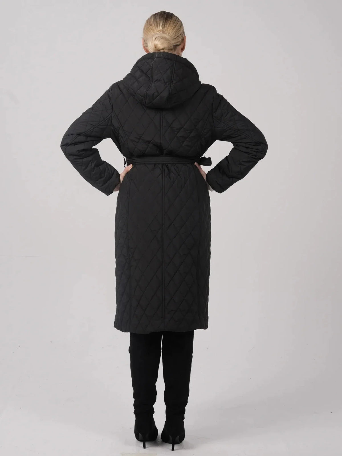PUFFLT Long Diamond Quilted Belted Puffer