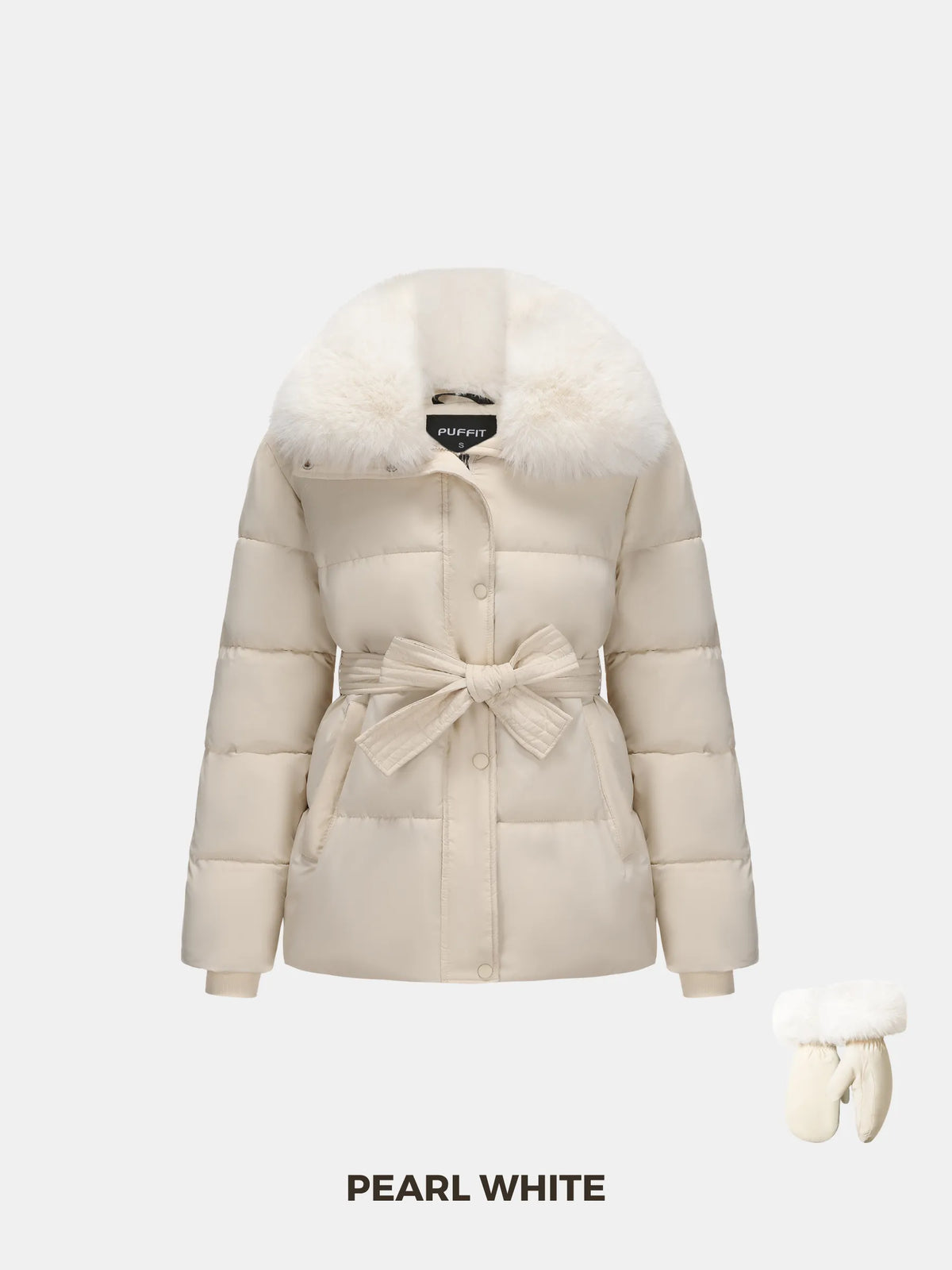 PUFFLT Detachable Faux Fur Collar Puffer With Belt