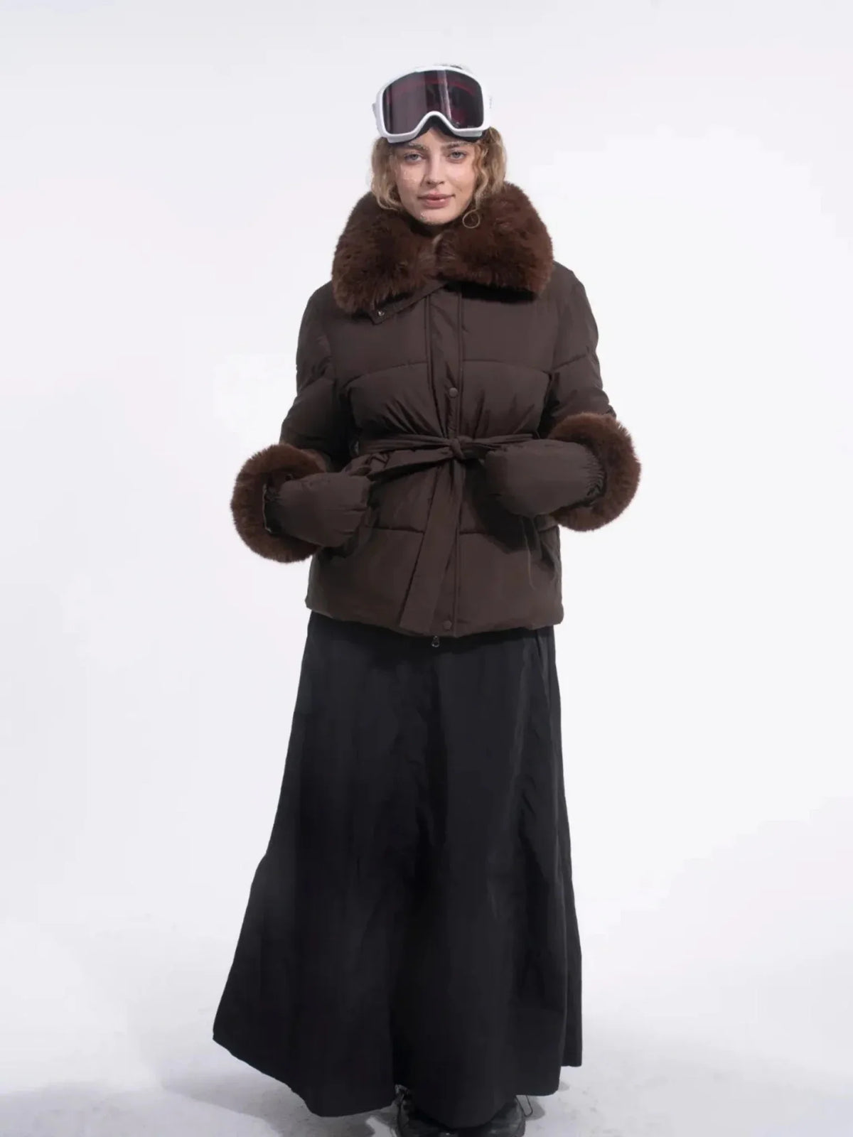 PUFFLT Detachable Faux Fur Collar Puffer With Belt