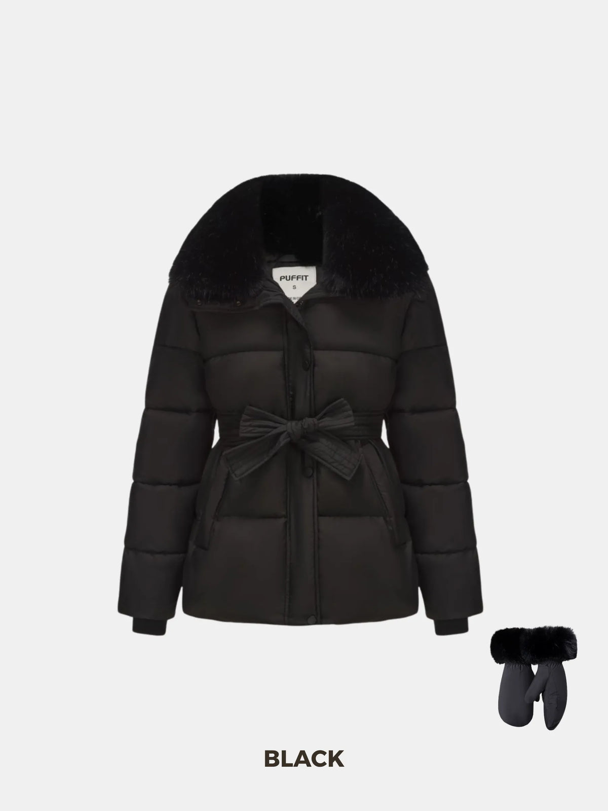 PUFFLT Detachable Faux Fur Collar Puffer With Belt