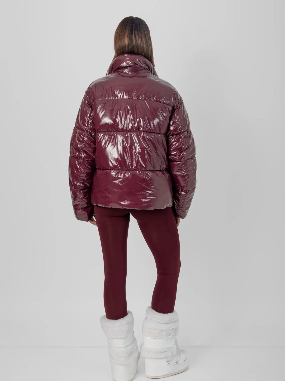 PUFFLT Shiny Burgundy Detachable Hooded Puffer Jacket