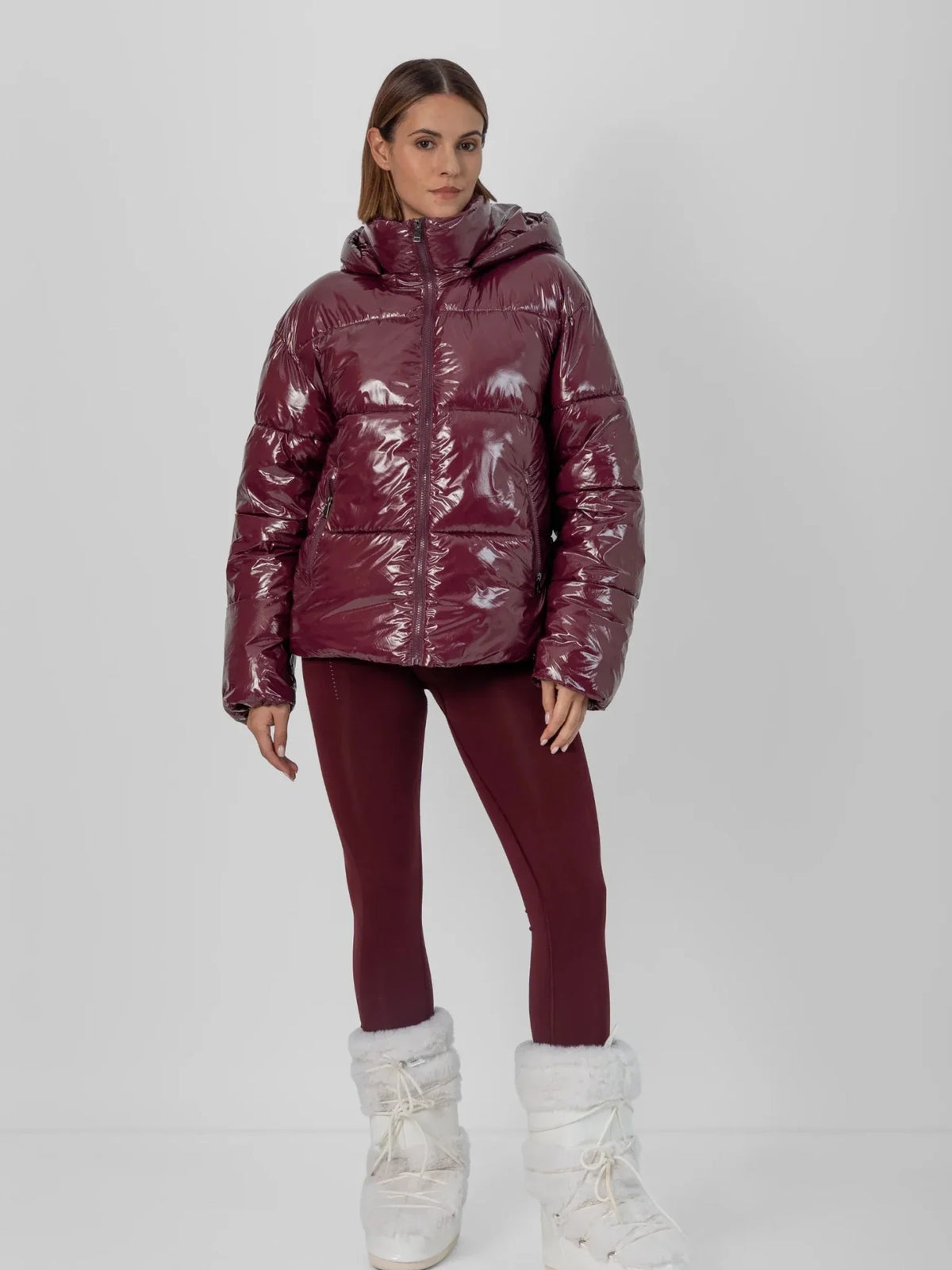 PUFFLT Shiny Burgundy Detachable Hooded Puffer Jacket