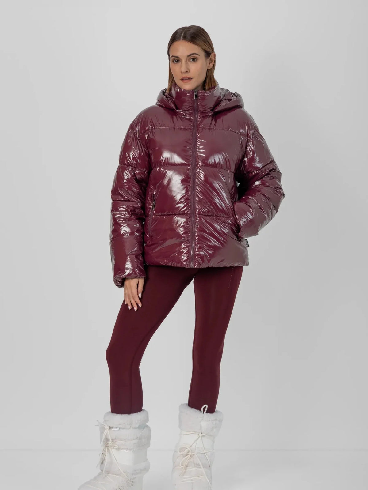 PUFFLT Shiny Burgundy Detachable Hooded Puffer Jacket