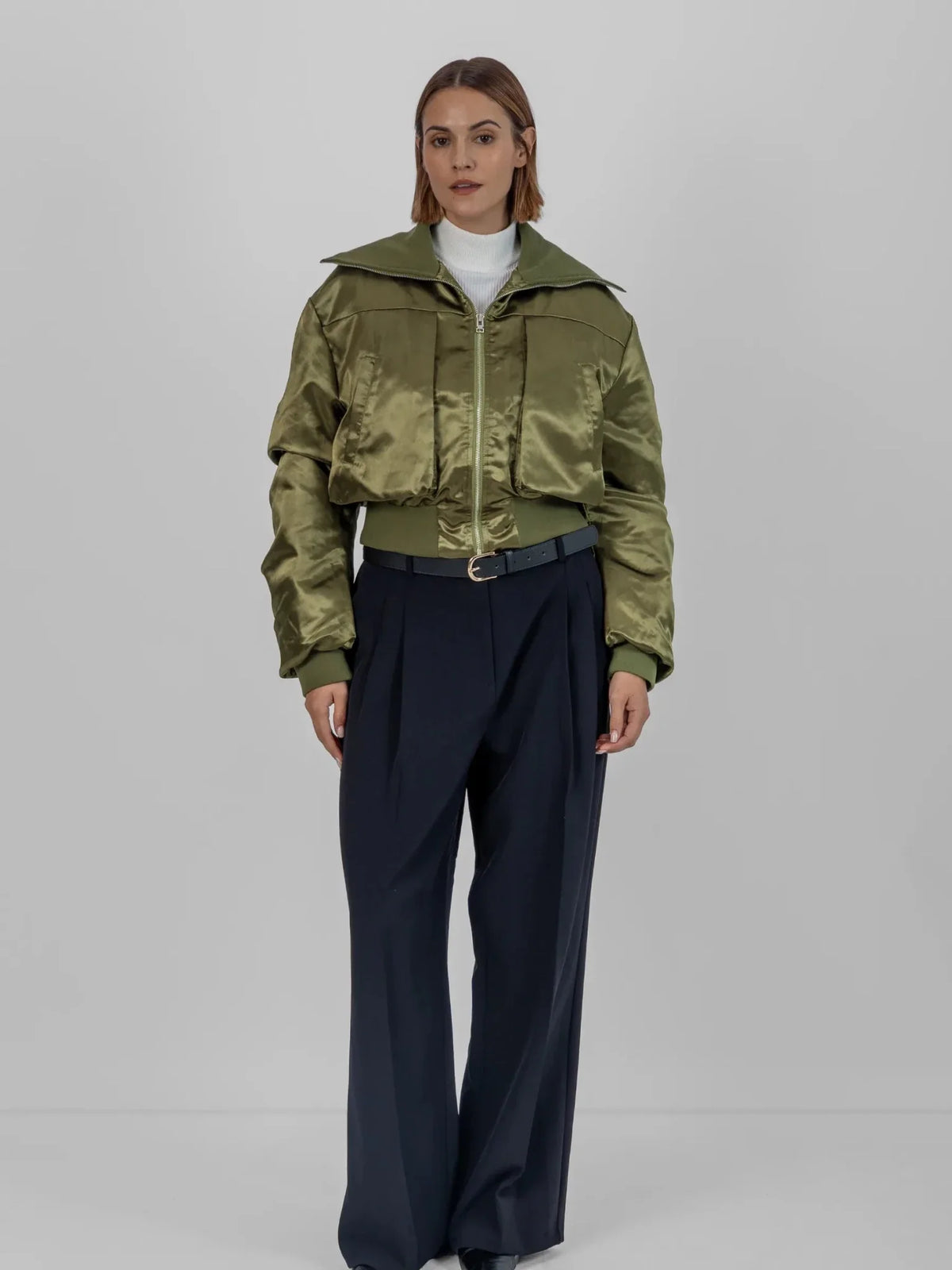 PUFFLT Shiny Cropped Padded Bomber