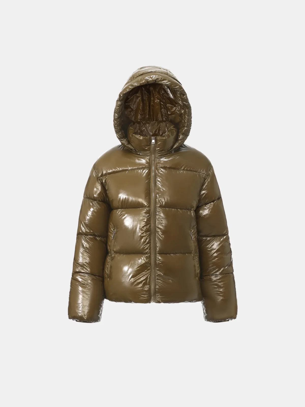 PUFFLT Shiny Green Detachable Hooded Puffer Jacket