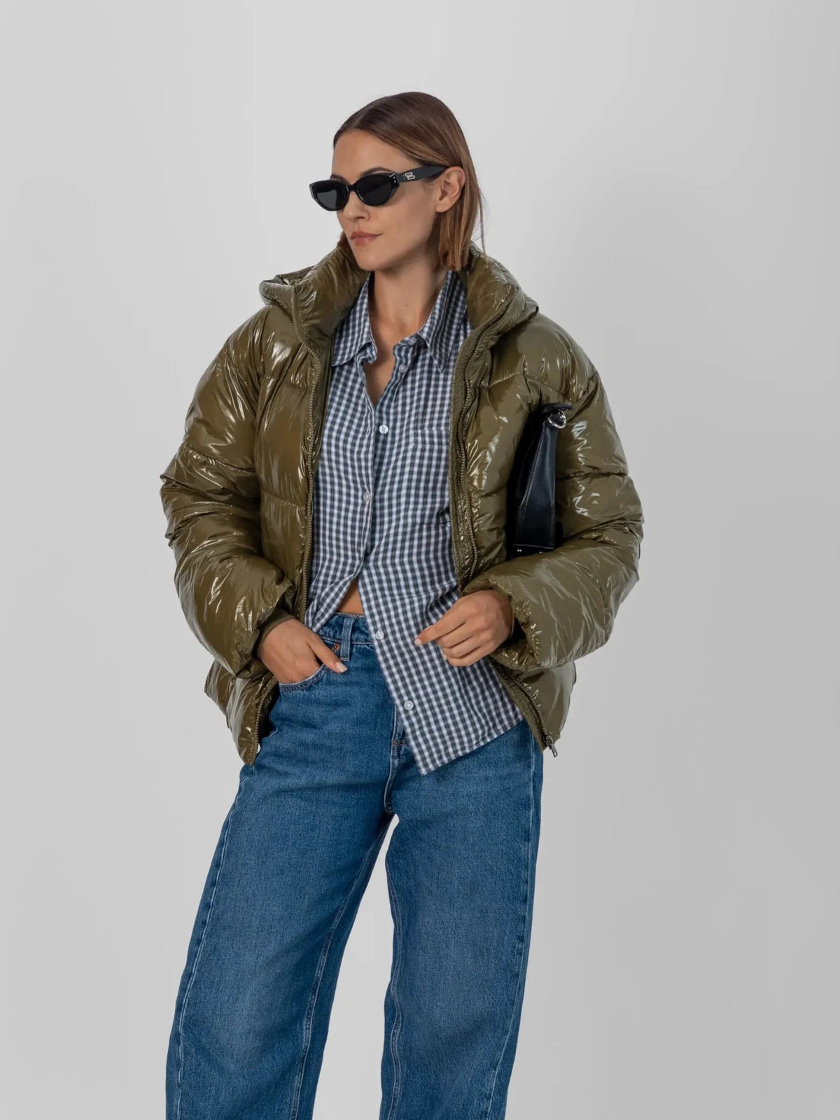 PUFFLT Shiny Green Detachable Hooded Puffer Jacket